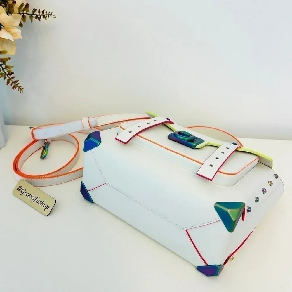 Michael Kors Purse Manhattan Satchel Crossbody Optic White - Picture 6 of 9